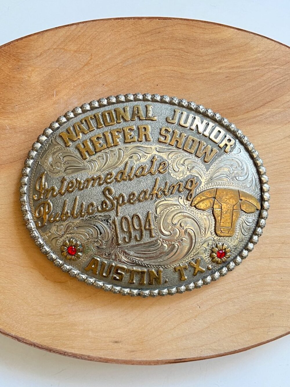 Vintage 90s Broken Arrow Co National Junior Heifer Show Trophy Belt Buckle